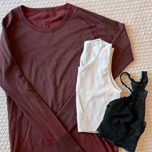 12 Large Lululemon Swiftly Tech Long Sleeve Bralette Crop Tank Bundle Maroon